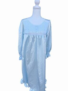 Partners Intimates Nightgown S Blue Satin Lace Granny Cottage Modest fleeced